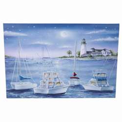 Item 294197 LED Boats On Water With Lighthouse Painting