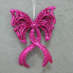 Item 302027 Fuchsia Glittered Bow Ornament