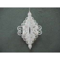 Item 302155 White Glittered Curly Finial Ornament