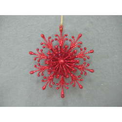 Item 302214 Red Glittered Flower Ornament