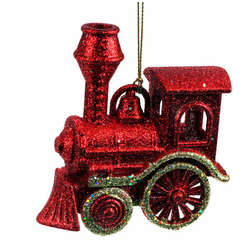 Item 303005 thumbnail Red/Gold Glitter Train Ornament