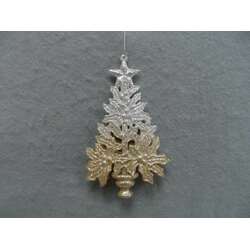 Item 303016 Champagne Silver/Champagne Gold Holly Tree Ornament