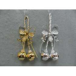Item 303035 Gold/Silver Jingle Bells With Bow Ornament