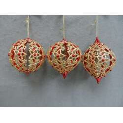 Item 303046 thumbnail Red/Light Gold Star Pattern Ball/Onion/Finial Ornament