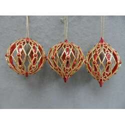 Item 303050 Red/Gold Diamond Pattern Ball/Onion/Finial Ornament