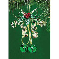 Item 312019 Green Jingle Bells With Gold Bow Ornament