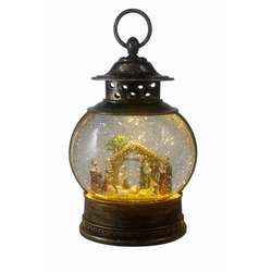 Item 322140 Black Lighted Nativity Snow Globe Lantern