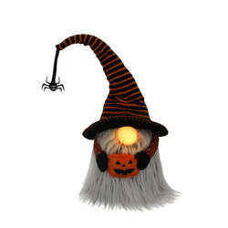 Item 322446 thumbnail LED Plush Gnome Witch With Pumpkin Shelf Sitter