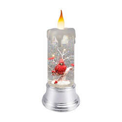 Item 322586 Rotating Snow Cardinals Glitter Candle