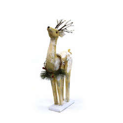 Item 340148 Tan/White Rustic Reindeer With Wreath On White Base Stander
