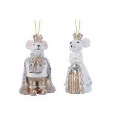 Item 360182 White/Gold Mouse King/Queen Ornament