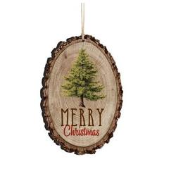 Item 364032 Christmas Tree Merry Christmas Oval Barky Ornament