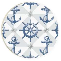 Item 364171 Blue Anchors & Ship's Wheels On White Background Car Coaster