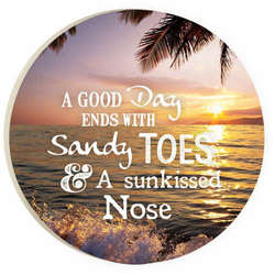 Item 364200 Good Day Sandy Toes & Sunkissed Nose Beach Round Coaster
