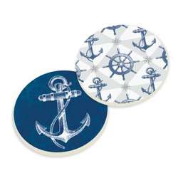 Item 364214 Blue & White Anchors & Ship's Wheel Car Coasters 2-Pack