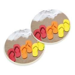 Item 364350 Mulitcolor Flip Flops On Beach Car Coasters 2-Pack