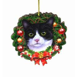 Item 398030 Black/White Tuxedo Cat Wreath Ornament