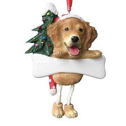 Item 407014 Golden Retriever With Santa Hat/Christmas Tree/Bone Dangle Ornament