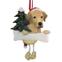Item 407019 Yellow Labrador Retriever With Santa Hat/Christmas Tree/Bone Dangle Ornament
