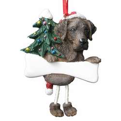 Item 407021 Chocolate Labrador Retriever With Santa Hat/Christmas Tree/Bone Dangle Ornament
