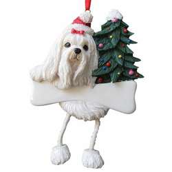 Item 407023 Maltese With Santa Hat/Christmas Tree/Bone Dangle Ornament