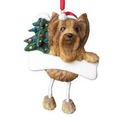 Item 407040 Yorkie With Santa Hat/Christmas Tree/Bone Dangle Ornament