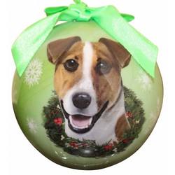 Item 407082 Shatterproof Jack Russell With Wreath On Green Ball Ornament