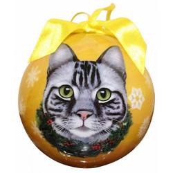 Item 407151 Shatterproof Silver Tabby Cat Ball Ornament