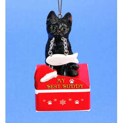 Item 407327 Black Cat With Fish Ornament