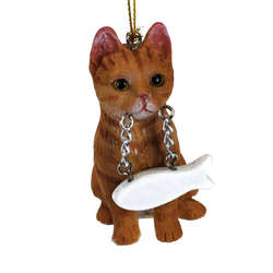 Item 407329 Orange Tabby Cat With Fish Ornament