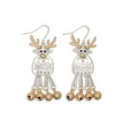 Item 418404 Two Tone Reindeer With Bell Earrings