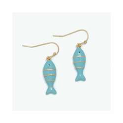 Item 418461 Blue Enamel Fish In Gold Earrings