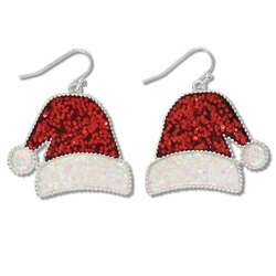 Item 418674 Red Glitter Santa Hats Earrings