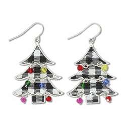 Item 418675 Black And White Plaid Tree W Lights Earrings