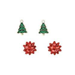 Item 418726 Duo Green Tree And Red Bow Earrings