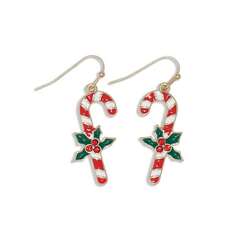 Item 418899 thumbnail Candy Cane With Holly Earrings