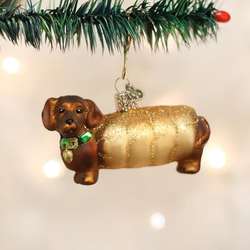 Item 425388 Brown Wiener Dog In Bun Ornament