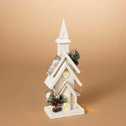 Item 431139 Battery Operated Lighted Church With Pine Sprigs/Berries Accents & Timer