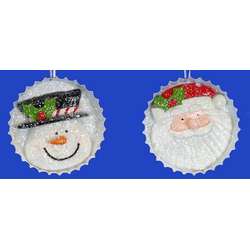 Item 431168 Holiday Snowman & Santa On Bottle Cap Ornament