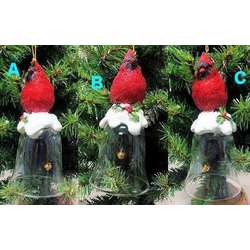 Item 431209 Cardinal On Clear Bell With Snow & Holly Ornament
