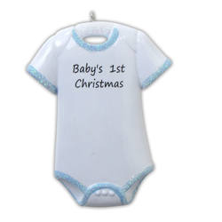 Item 459035 Blue Onesie Baby's First Christmas Ornament