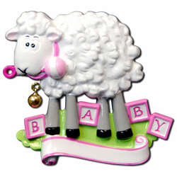 Item 459058 Pink Baby Sheep With Rattle/Blocks/Banner Ornament