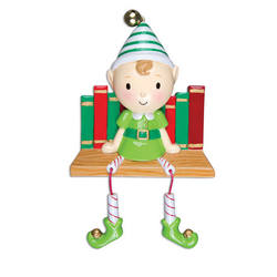 Item 459062 thumbnail Elf With Books On Bookshelf Ornament
