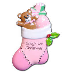 Item 459113 Pink Baby's First Christmas Stocking Ornament
