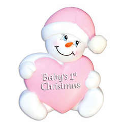 Item 459119 Pink Snowman Baby With Heart Ornament