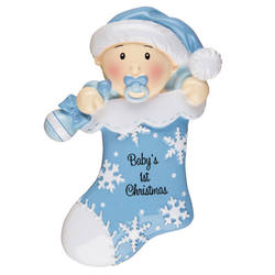 Item 459141 Blue Baby's First Christmas Stocking Ornament