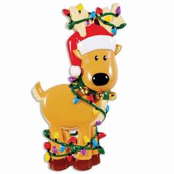 Item 459196 thumbnail Deer With Santa Hat Tangled In Christmas Lights Ornament