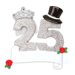 Item 459226 25th Wedding Anniversary With Banner Ornament