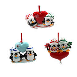 Item 459455 Penguin Couple With Red Heart & Ribbon Ornament