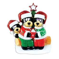 Item 459461 Black Bear Family of 3 With Hot Chocolate Ornament